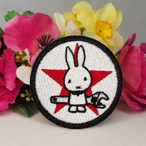 Direct Action Bunny/Rabbit embroidered patch. Iron on, Velcro or Sew on - various options!
