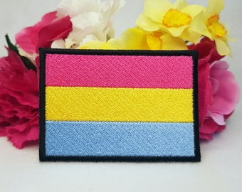 Pansexual pride flag embroidered patch. Iron On, Velcro or Sew On options! Pan - LGBT - LGBTQ+ - Gay - Queer - Trans