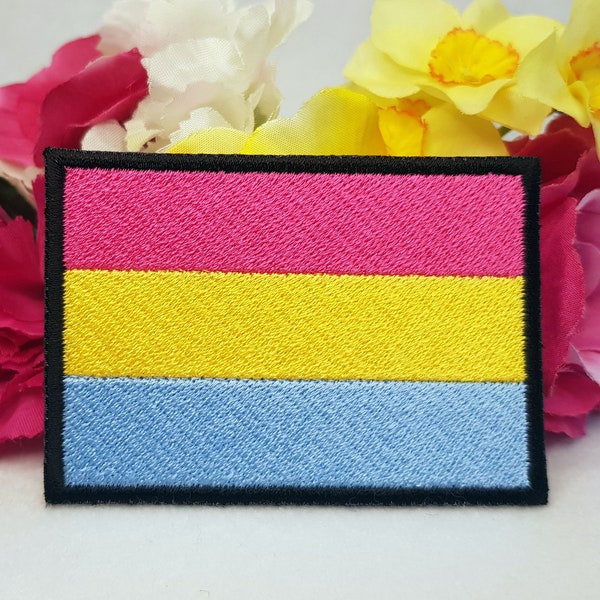 Pansexual pride flag embroidered patch. Iron On, Velcro or Sew On options! Pan - LGBT - LGBTQ+ - Gay - Queer - Trans