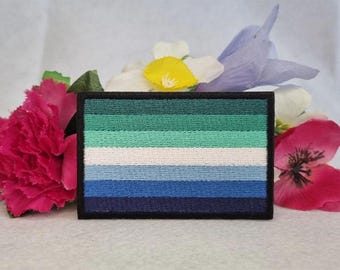 Gay male pride flag embroidered patch. Iron On, Velcro or Sew On options! LGBT - LGBTQ+ - Gay - Queer - Trans