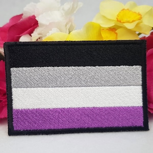 Asexual pride flag embroidered patch. Iron On, Velcro or Sew On options! LGBT - LGBTQ+ - Gay - Queer