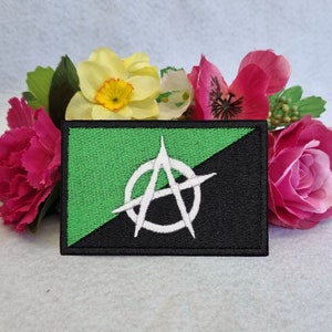 Anarchist (Eco-Anarchism) flag embroidered patch. Iron On, Velcro or Sew On options!