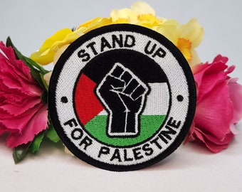 Stand up for Palestine patch. Iron on, Velcro or sew on! Free Palestine! Free Gaza! End the occupation! Ceasefire now!