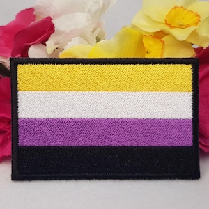 Non-binary pride flag embroidered patch. Iron On, Velcro or Sew on options! Nonbinary - LGBT - LGBTQ+ - Gay - Queer