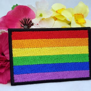 Pride rainbow flag embroidered patch. Iron On, Velcro or Sew On options! LGBT - LGBTQ+ - Gay - Queer - Trans