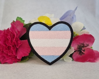 Transgender pride heart patch. Iron on, Velcro or sew on! LGBT - LGBTQ+ - Gay - Queer - Trans