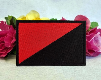 Anarchist (Anarcho-Syndicalism) flag embroidered patch. Iron On, Velcro or Sew On options! Anarchy - Anarchism - Anarcho-Syndicalist