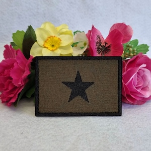 Olive drab flag with black star embroidered patch. Iron On, Velcro or Sew On options!