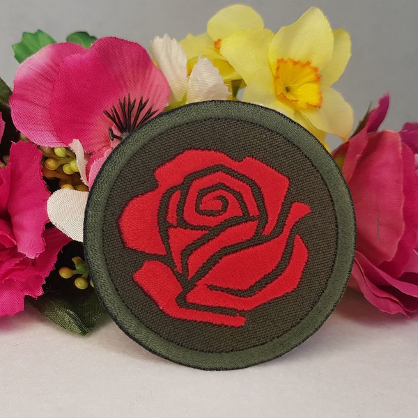 Socialist Rose embroidered patch. Iron On, Velcro or Sew On options!