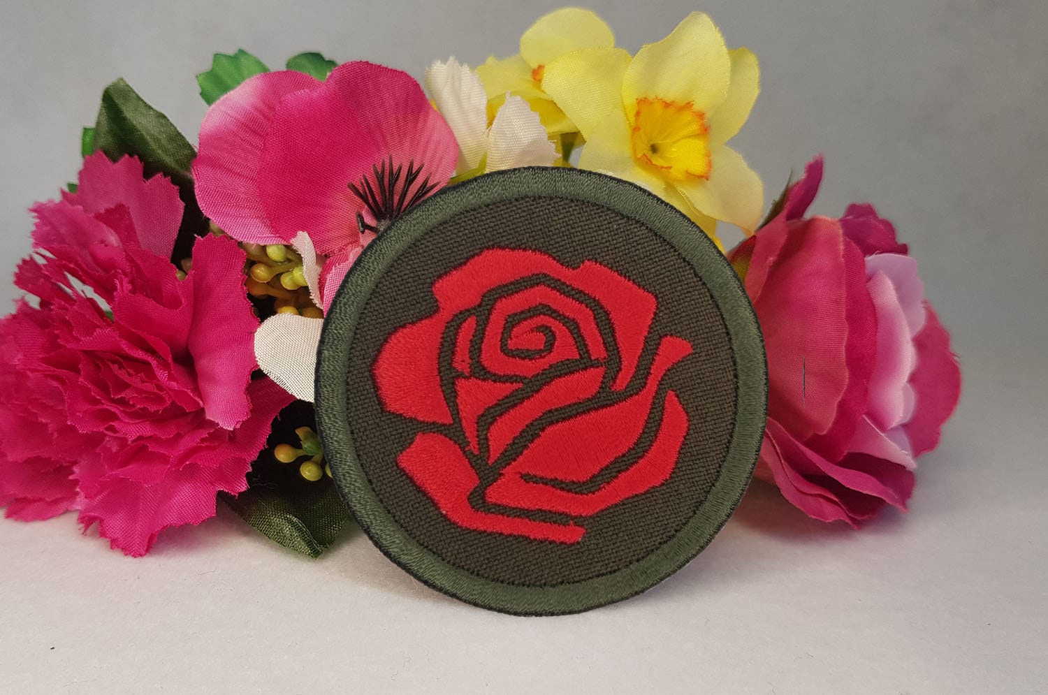 Socialist Rose embroidered patch. Iron On, Velcro or Sew On options!