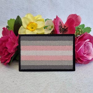 Demigirl flag embroidered patch. Iron on, Velcro or Sew on options! LGBT - LGBTQ+ - Gay - Queer - Trans - Straight