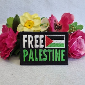 Free Palestine embroidered patch. Iron On, Velcro or Sew On options! Free Palestine! Free Gaza! End the occupation! Ceasefire now!