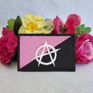 Anarchist (Queer Anarchism) flag iron on patch. Iron On, Velcro or Sew On options! Anarchy - LGBT - LGBTQ+ - Gay