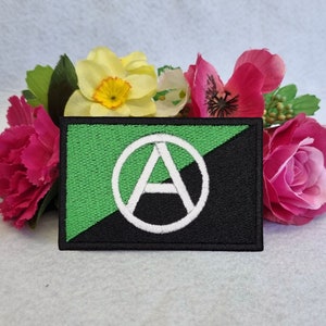 Anarchist (Eco-Anarchism) flag embroidered patch. Iron On, Velcro or Sew On options!