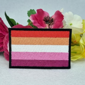 Lesbian pride flag (5 colour) embroidered patch. Iron On, Velcro or Sew On options! LGBT - LGBTQ+ - Gay - Queer - Trans