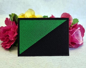 Anarcho-primitivism Flag embroidered patch. Iron On, Velcro or Sew On options! Anarcho Primitivist - Anarchist - Green Anarchy.