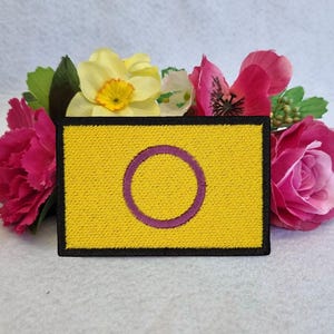 Intersex flag embroidered patch. Iron On, Velcro or Sew On options! LGBT - LGBTQ+ - Gay - Queer - Trans