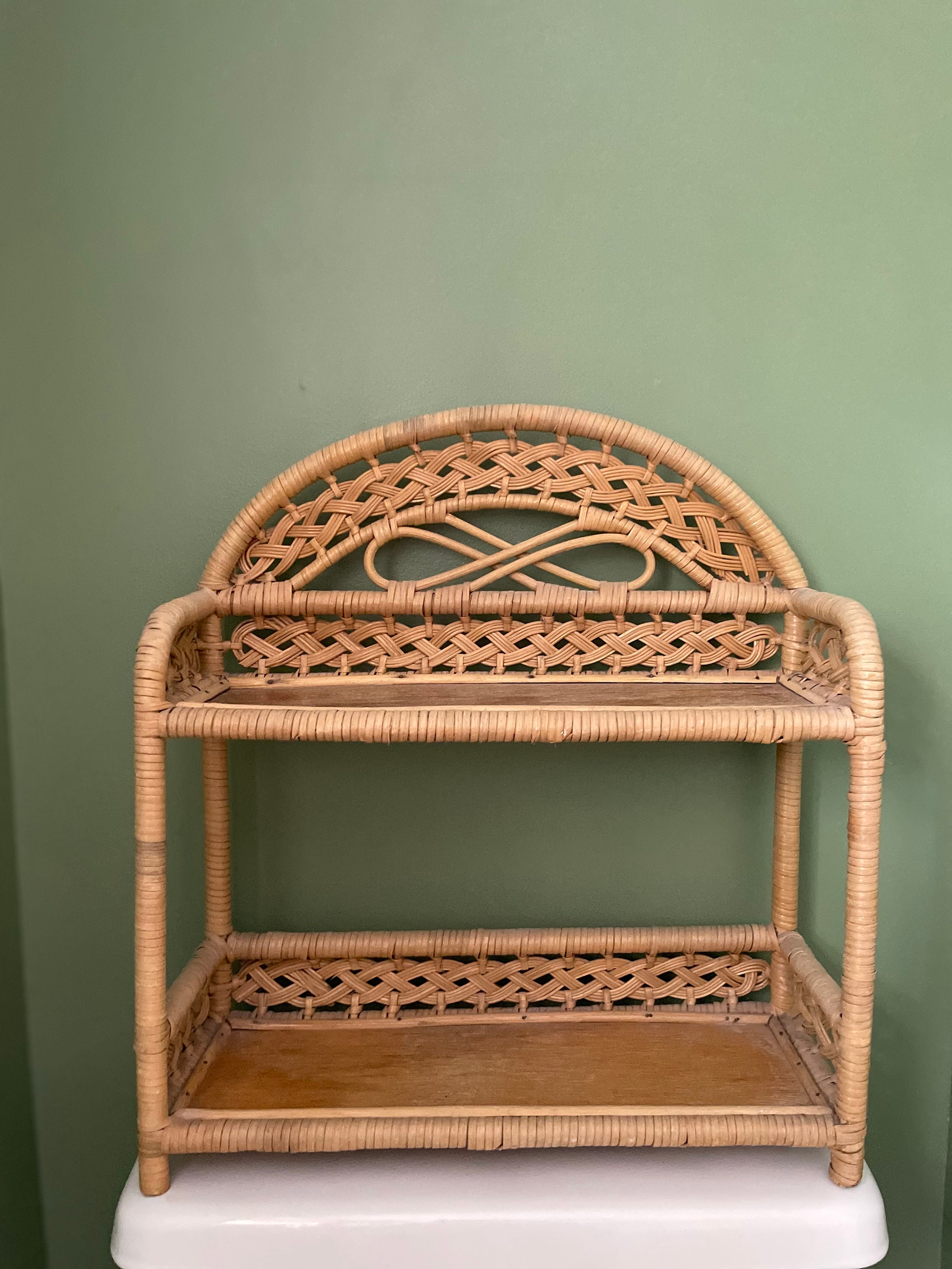 Vintage Rattan Shelf Boho Decor Etsy