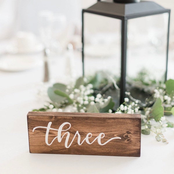 Wood table numbers | wedding decor | rustic wedding table numbers | hand lettered | hand made