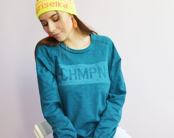 Vintage crewneck jumper,  Vintage 90s CHAMPION logo print designer minimalist sweatshirt top, retro woman clothing