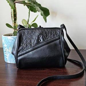 90s black faux leather frame crossbody bag purse, Vintage woman bag