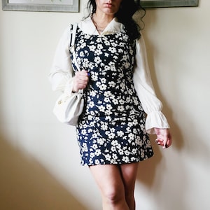 90s monochrome floral basic minimalist mini dress