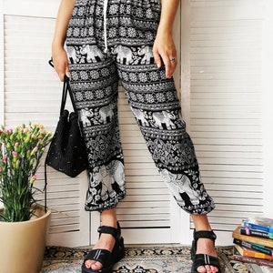 Vintage trousers pants, Vintage 90s Ethnic Elephant print rayon summer pants