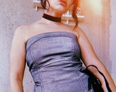 Vintage 90s silver denim minimalist corset top size