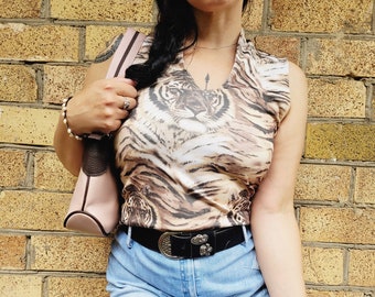 90s brown minimalist tiger print tank tee top