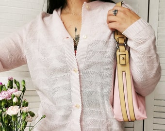 Tricot pastel minimaliste, haut cardigan minimaliste minimaliste des années 80 en tricot rose pastel, vêtements vintage pour femmes, veste cardigan femme vintage