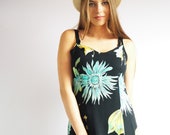 Y2K vinatge floral pattern spaghetti straps black mini dress, Vintage women clothing, 70 39 s, 80 39 s, 90 39 s, Y2K