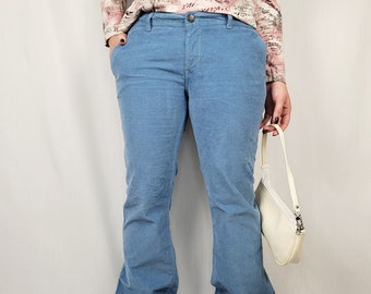 Vintage 90s blue corduroy low waist flare pants