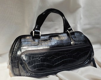 Vintage 90s Y2K Python Snakeskin Embossed Print Leather Shoulder