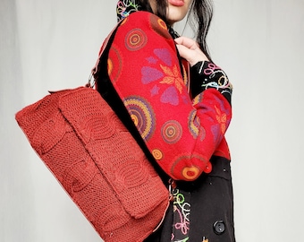 Retro Y2K knit red purse, Y2K 90s 00s shoulder bag, Vintage 90s red knitted baguette shoulder bag, woman accessories