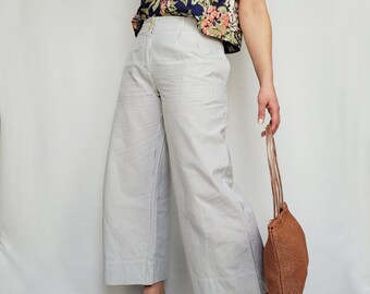 Vintage 90s white striped wide cropped ankle pants