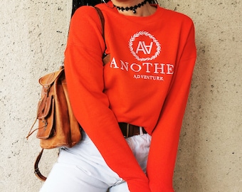 Vintage crewneck jumper,  Vintage 90s Logo embroidered red sweatshirt top One size UK 8-12, 1990s clothing, retro woman clothing