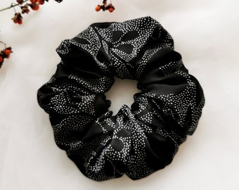 100% SILK Handmade BIG black dot print hair scrunchy