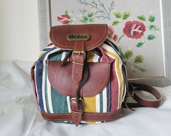 90er Jahre Vintage Color Block gestreifte Stoff Rucksack Tasche