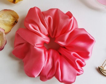 Handmade BIG fuchsia pink 100% SILK hair scrunchy