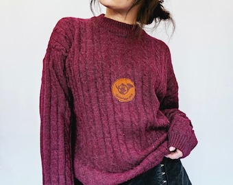 90s retro burgundy slouchy minimalist knit oversized sweater