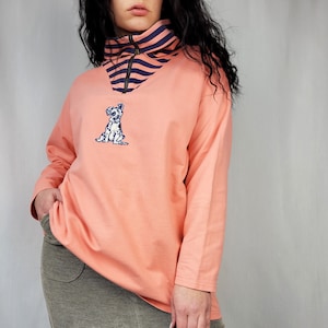 Vintage sweatshirt pullover, Vintage 90s pink Dalmatian applique quarter zip sweatshirt, retro woman clothing