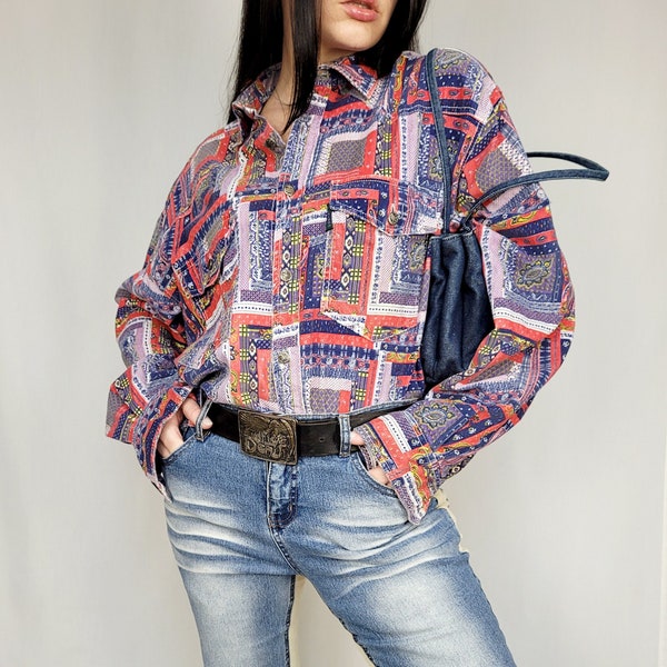 Vintage Shirt, Vintage 90er Jahre Herrenmode abstrakt bunt Unisex Oversize Shirt