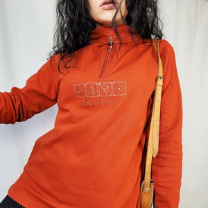 Vintage sweatshirt pullover, Vintage 90s orange minimalist quarter zip sweatshirt, retro woman clothing