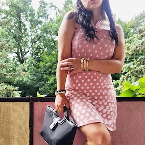 Y2K retro pink polka dot stretch halter party mini dress