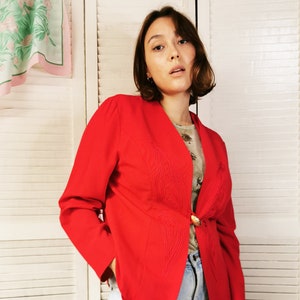 Vintage jacket for woman, Vintage 80s red minimalist embroidered blazer jacket, retro coats jackets