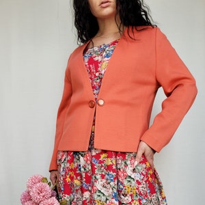 Vintage jacket for woman, Vintage 80s pink jersey one button blazer jacket, retro coats jackets