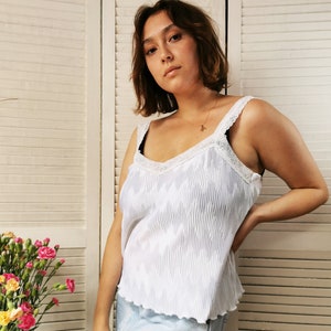 White 1960 camisole blouse, Vintage 60s white laces lingerie cami top, retro clothes, retro woman clothing, Vintage top for woman, L size