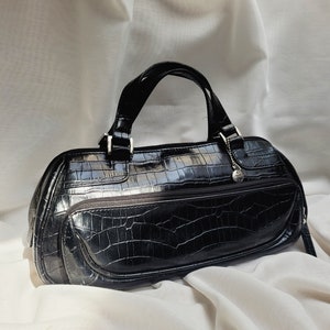 Sac à main imprimé crocodile, sac à main en cuir brillant imprimé reptile noir Retro Y2K Esprit