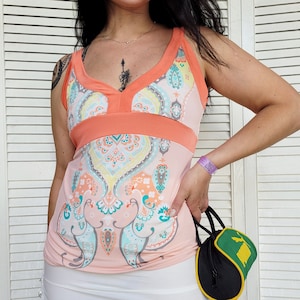 Y2K retro top, Vintage Y2K 00s pastel pink ornamented summer tank top