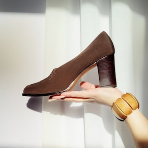 90s vintage brown thick high heel smart casual shoes